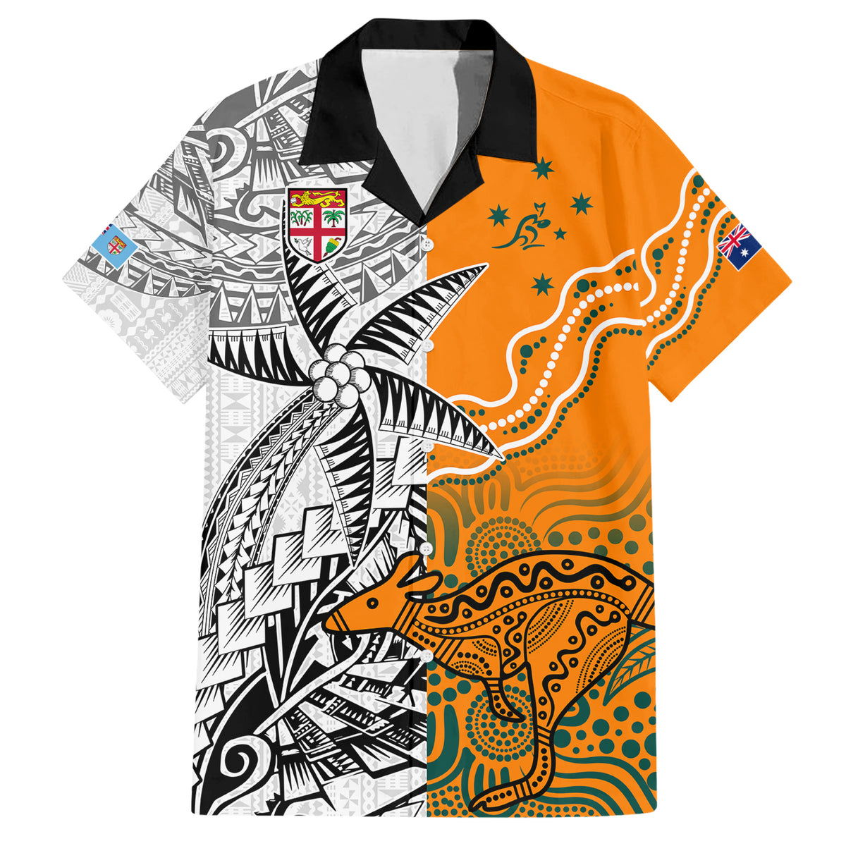 fiji-australia-rugby-family-matching-short-sleeve-bodycon-dress-and-hawaiian-shirt-world-cup-2023-polynesia-tapa-mixed-indigenous-aboriginal