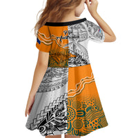 Fiji Australia Rugby Kid Short Sleeve Dress World Cup 2023 Polynesia Tapa Mixed Indigenous Aboriginal LT9 - Polynesian Pride