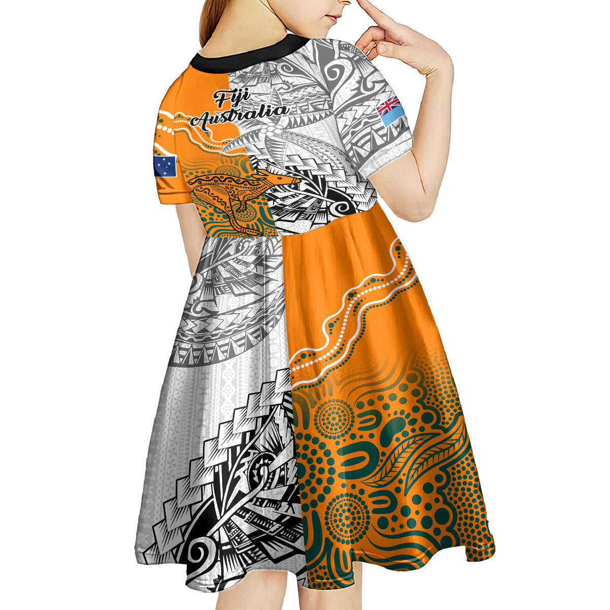 Fiji Australia Rugby Kid Short Sleeve Dress World Cup 2023 Polynesia Tapa Mixed Indigenous Aboriginal LT9 - Polynesian Pride