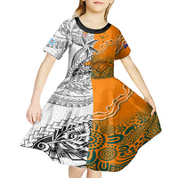 Fiji Australia Rugby Kid Short Sleeve Dress World Cup 2023 Polynesia Tapa Mixed Indigenous Aboriginal LT9 - Polynesian Pride