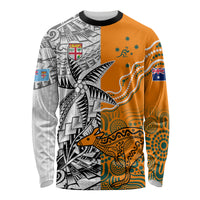 Fiji Australia Rugby Long Sleeve Shirt World Cup 2023 Polynesia Tapa Mixed Indigenous Aboriginal LT9 Unisex Gold - Polynesian Pride