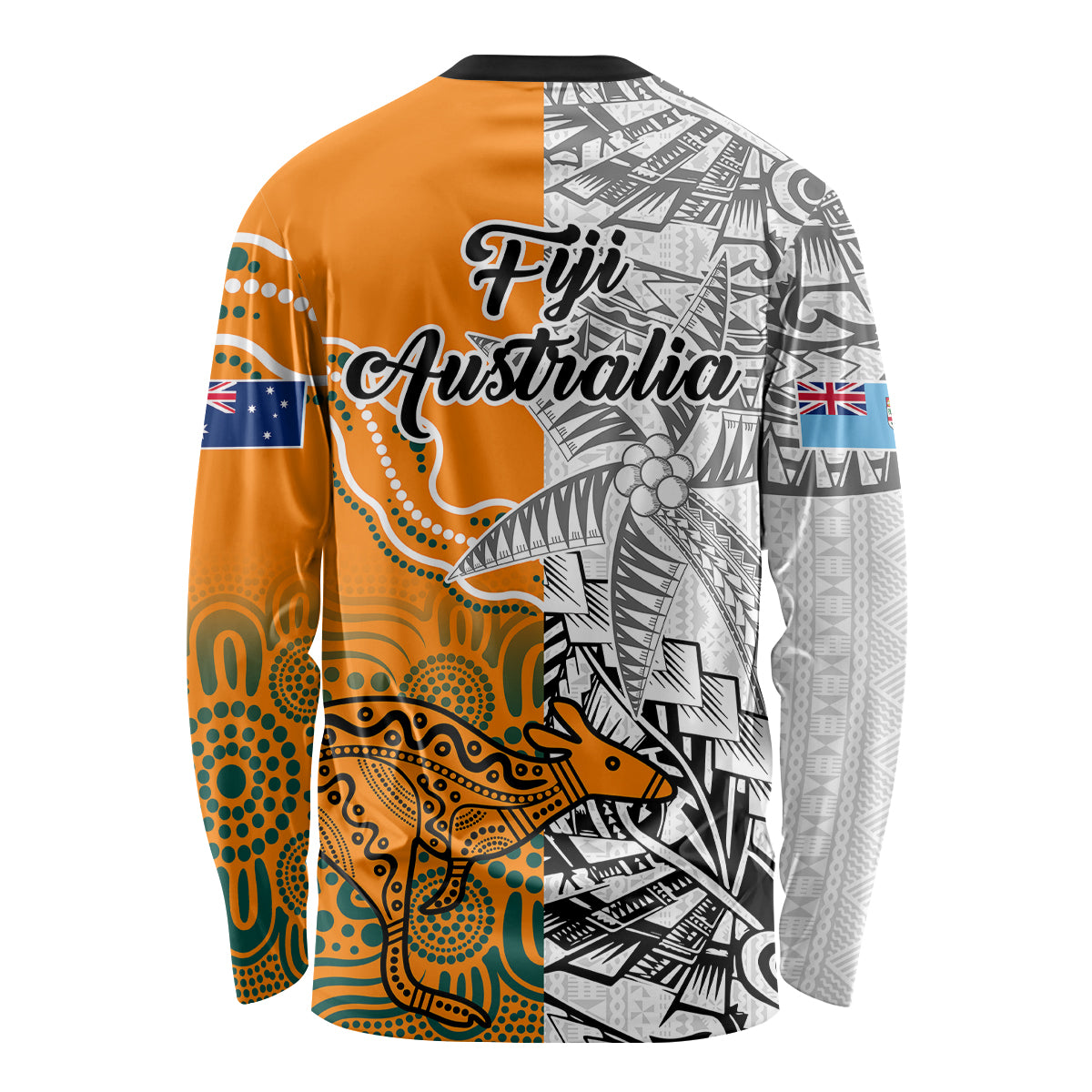 Fiji Australia Rugby Long Sleeve Shirt World Cup 2023 Polynesia Tapa Mixed Indigenous Aboriginal LT9 - Polynesian Pride