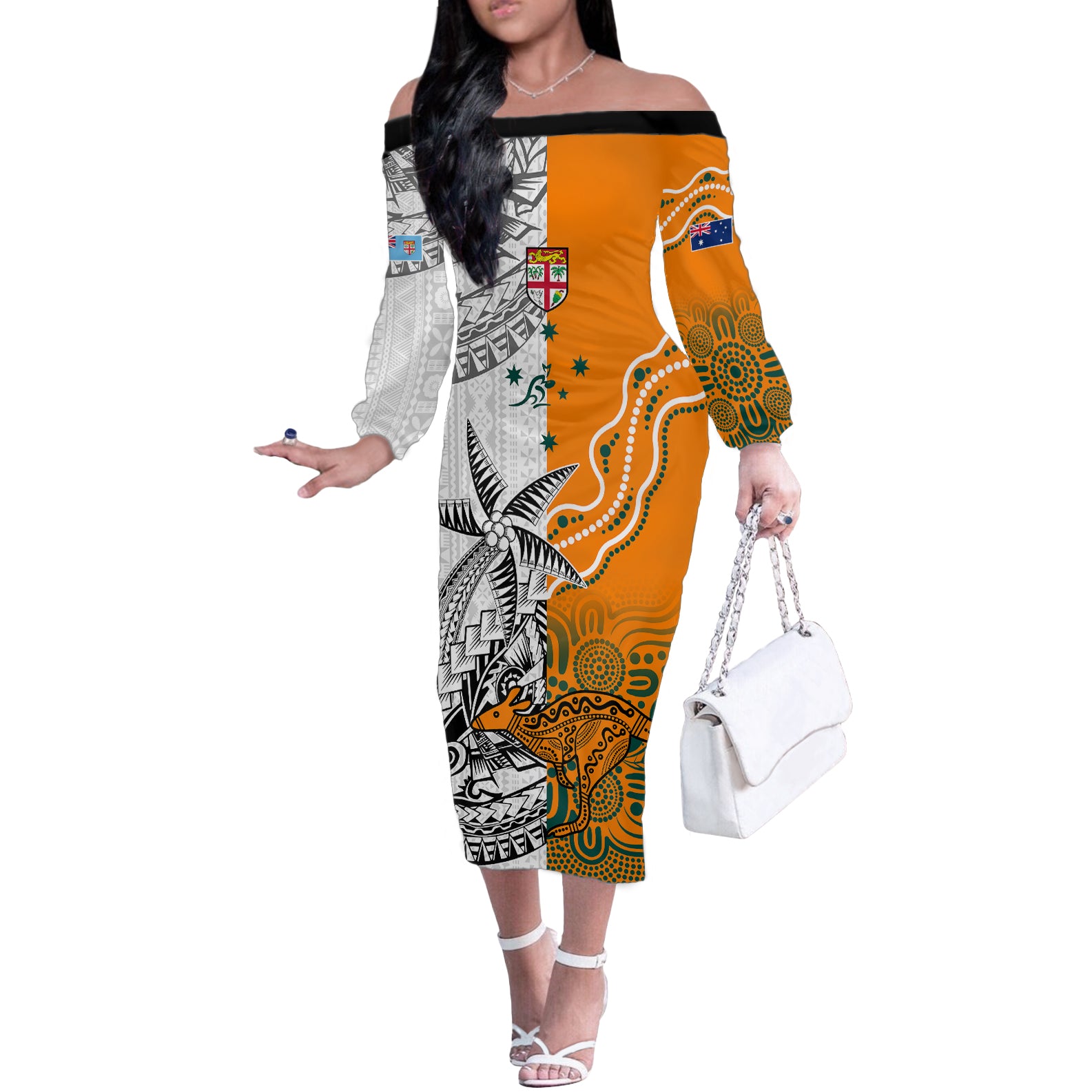 fiji-australia-rugby-off-the-shoulder-long-sleeve-dress-world-cup-2023-polynesia-tapa-mixed-indigenous-aboriginal