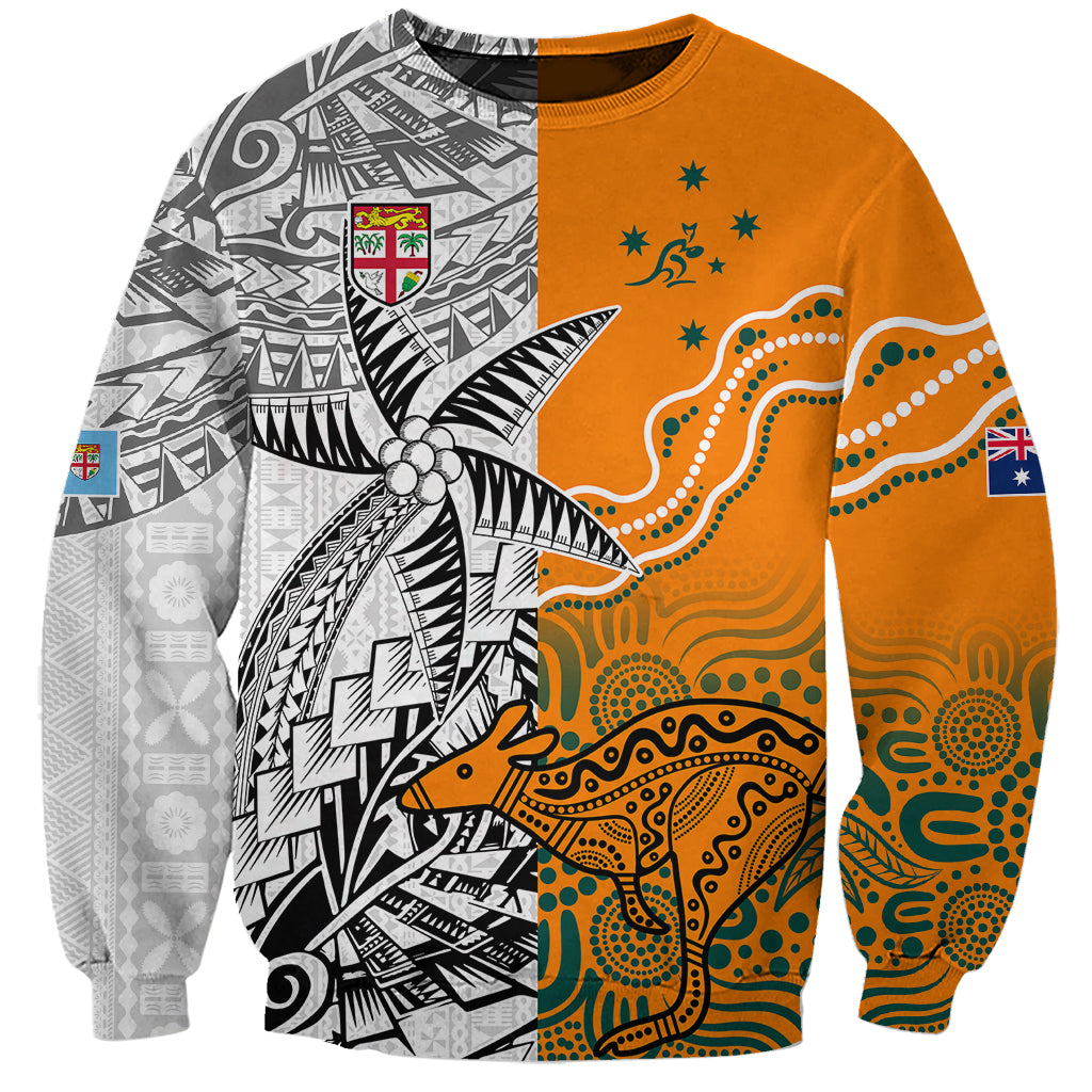 Fiji Australia Rugby Sweatshirt World Cup 2023 Polynesia Tapa Mixed Indigenous Aboriginal LT9 Unisex Gold - Polynesian Pride