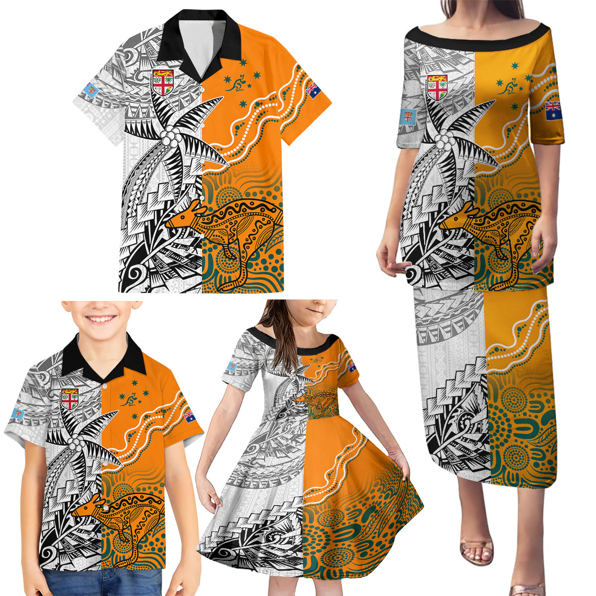 Personalised Fiji Australia Rugby Family Matching Puletasi Dress and Hawaiian Shirt World Cup 2023 Polynesia Tapa Mixed Indigenous Aboriginal LT9 - Polynesian Pride