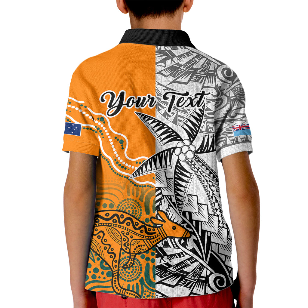 Personalised Fiji Australia Rugby Kid Polo Shirt World Cup 2023 Polynesia Tapa Mixed Indigenous Aboriginal LT9 - Polynesian Pride