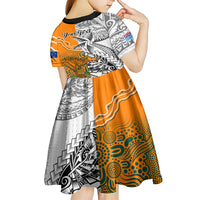 personalised-fiji-australia-rugby-kid-short-sleeve-dress-world-cup-2023-polynesia-tapa-mixed-indigenous-aboriginal
