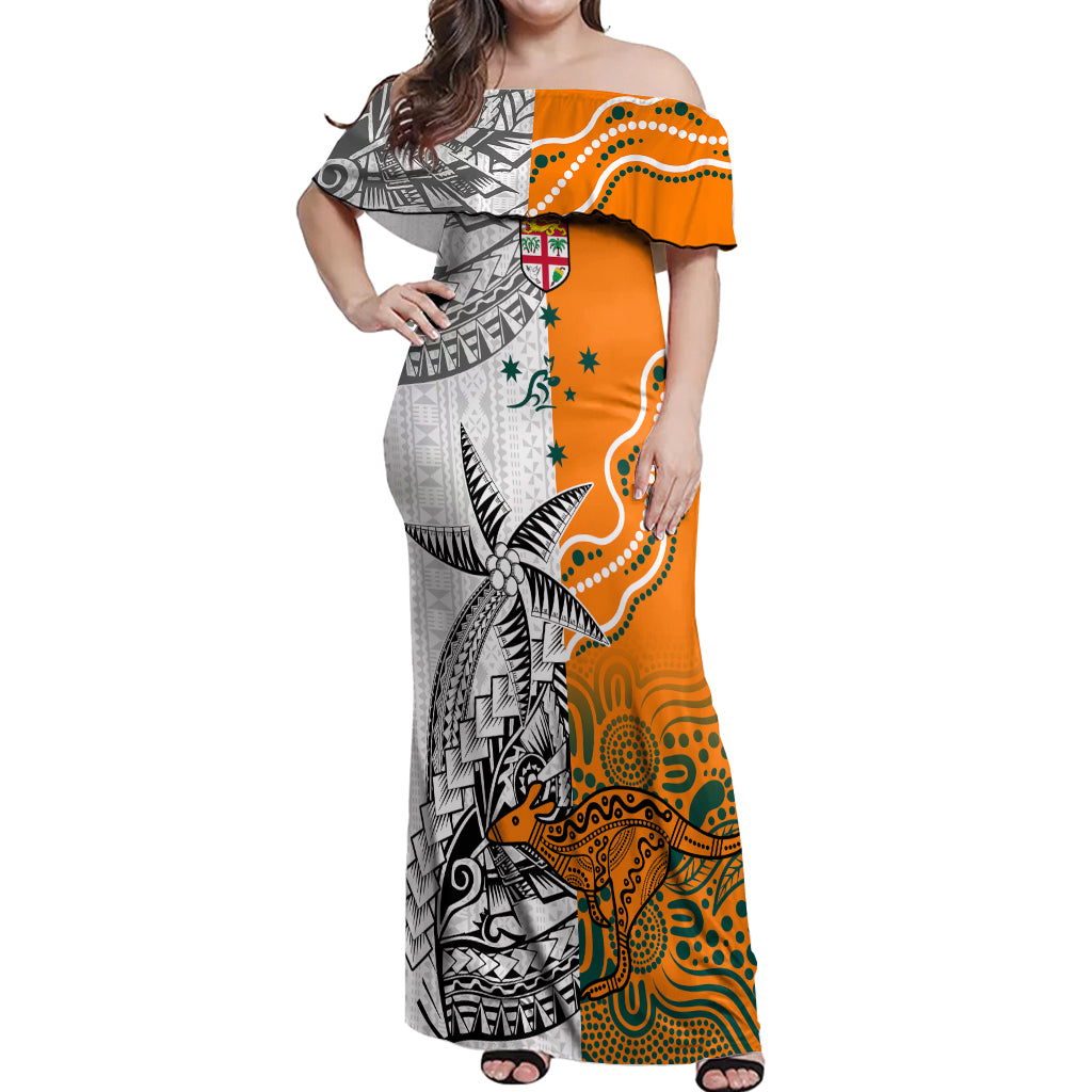 personalised-fiji-australia-rugby-off-shoulder-maxi-dress-world-cup-2023-polynesia-tapa-mixed-indigenous-aboriginal