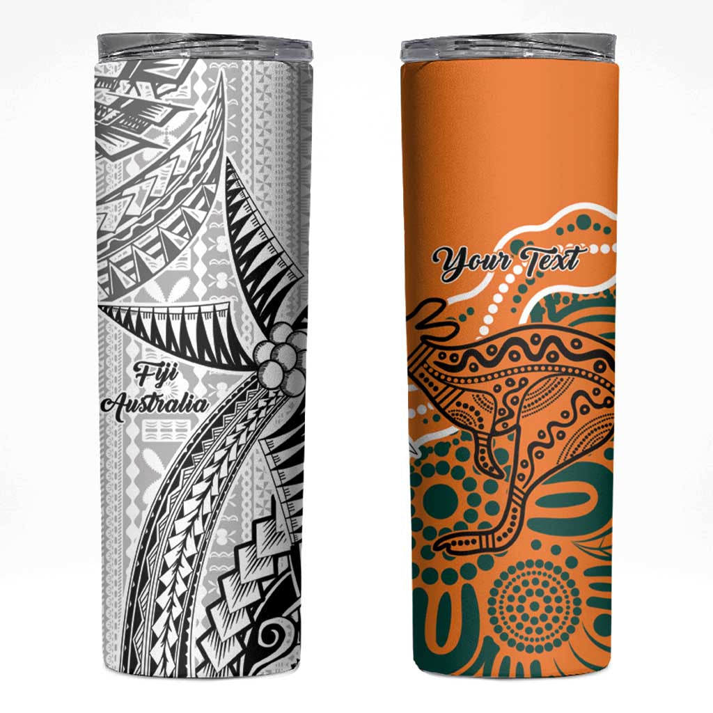 Australia-Fiji Palm and Kangaroo Custom Skinny Tumbler Polynesia Tapa Mixed Indigenous Aboriginal LT9