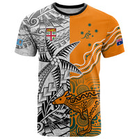 Personalised Fiji Australia Rugby T Shirt World Cup 2023 Polynesia Tapa Mixed Indigenous Aboriginal LT9 Gold - Polynesian Pride