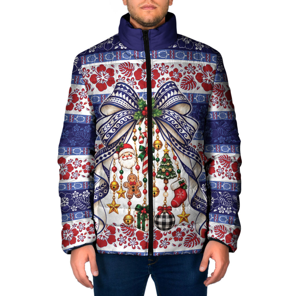 Samoa Tribal Christmas Bow Padded Jacket Ia Manuia lava le Kerisimasi