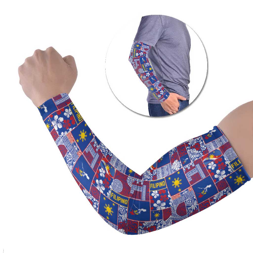 Filipino Maligayang Pasko Arm Sleeves Pacific Patchwork Xmas Vibes LT9 Set of 2 Blue - Polynesian Pride
