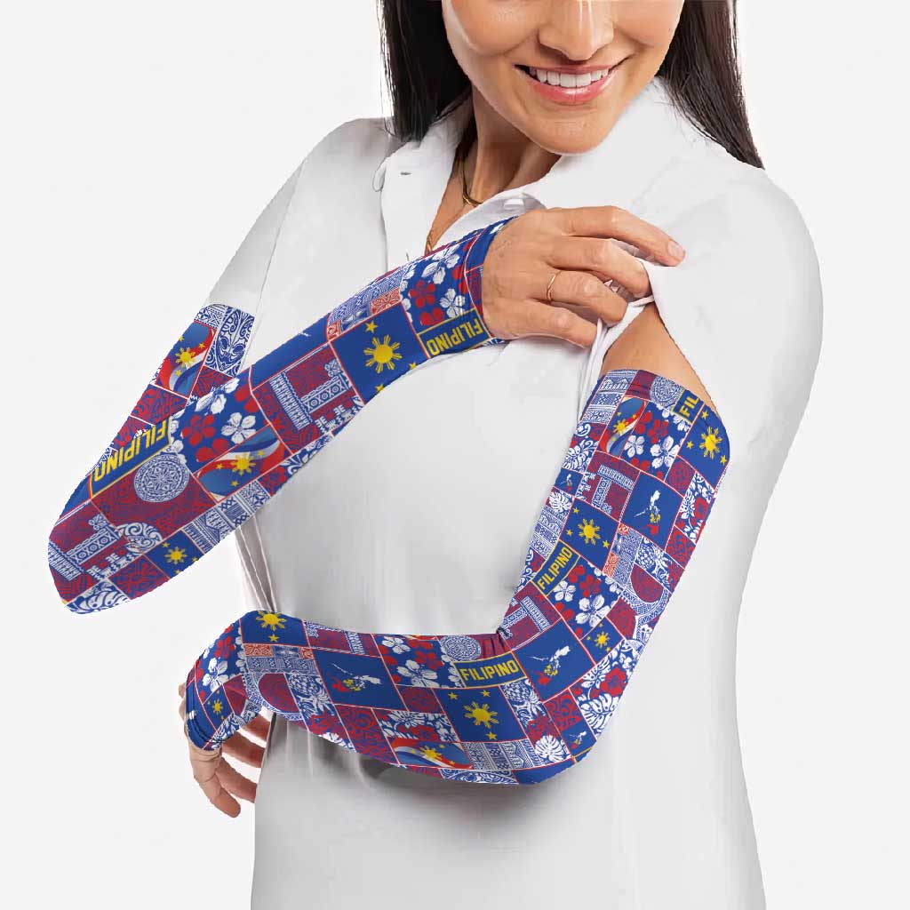 Filipino Maligayang Pasko Arm Sleeves Pacific Patchwork Xmas Vibes LT9 - Polynesian Pride