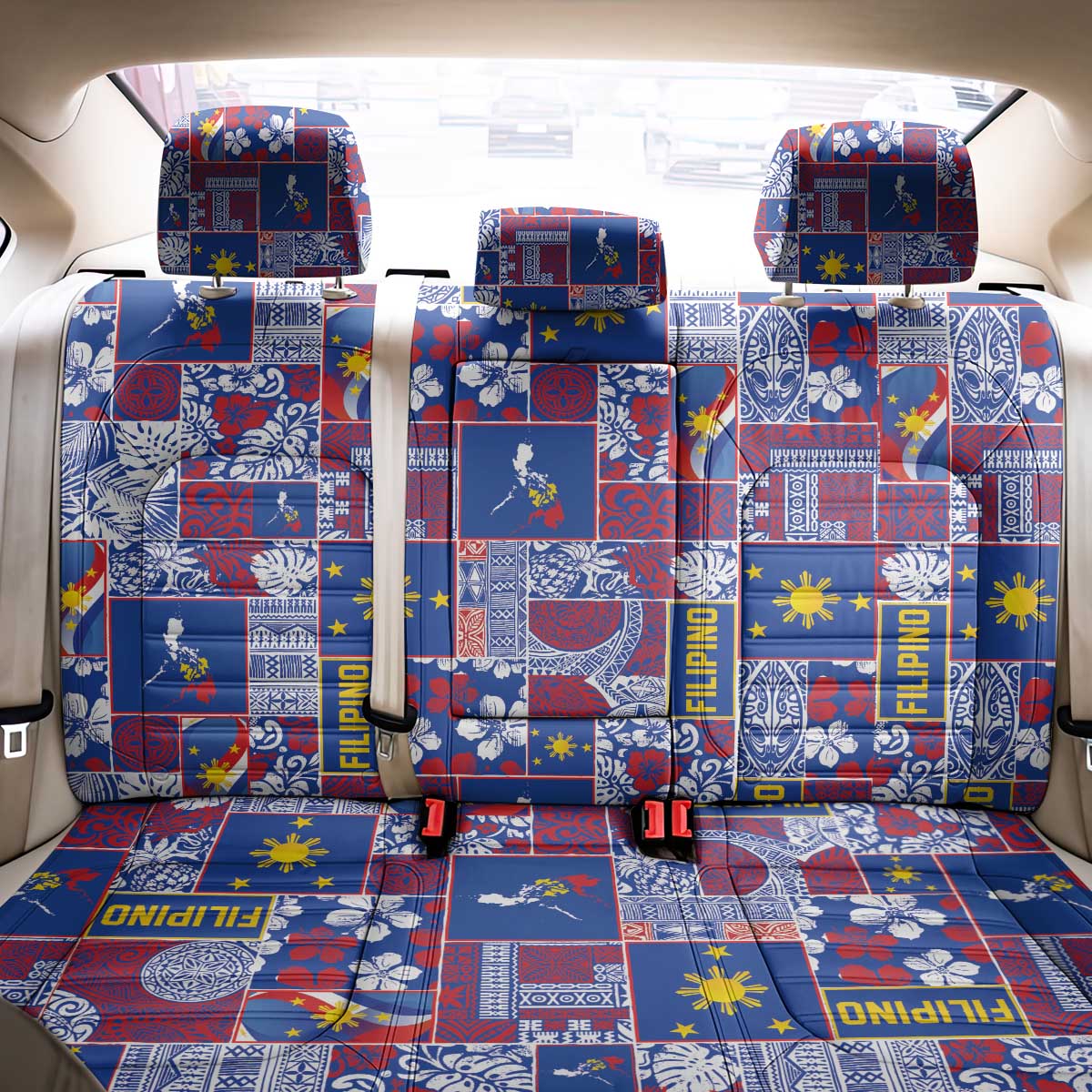 Filipino Maligayang Pasko Back Car Seat Cover Pacific Patchwork Xmas Vibes - Polynesian Pride