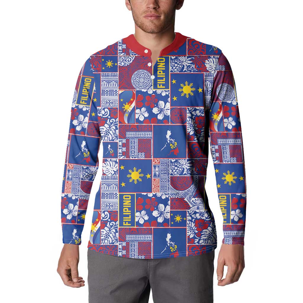 Filipino Maligayang Pasko Button Sweatshirt Pacific Patchwork Xmas Vibes LT9 - Polynesian Pride