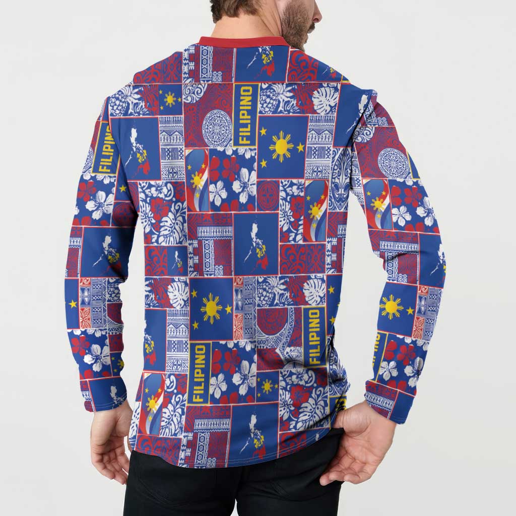 Filipino Maligayang Pasko Button Sweatshirt Pacific Patchwork Xmas Vibes LT9 - Polynesian Pride