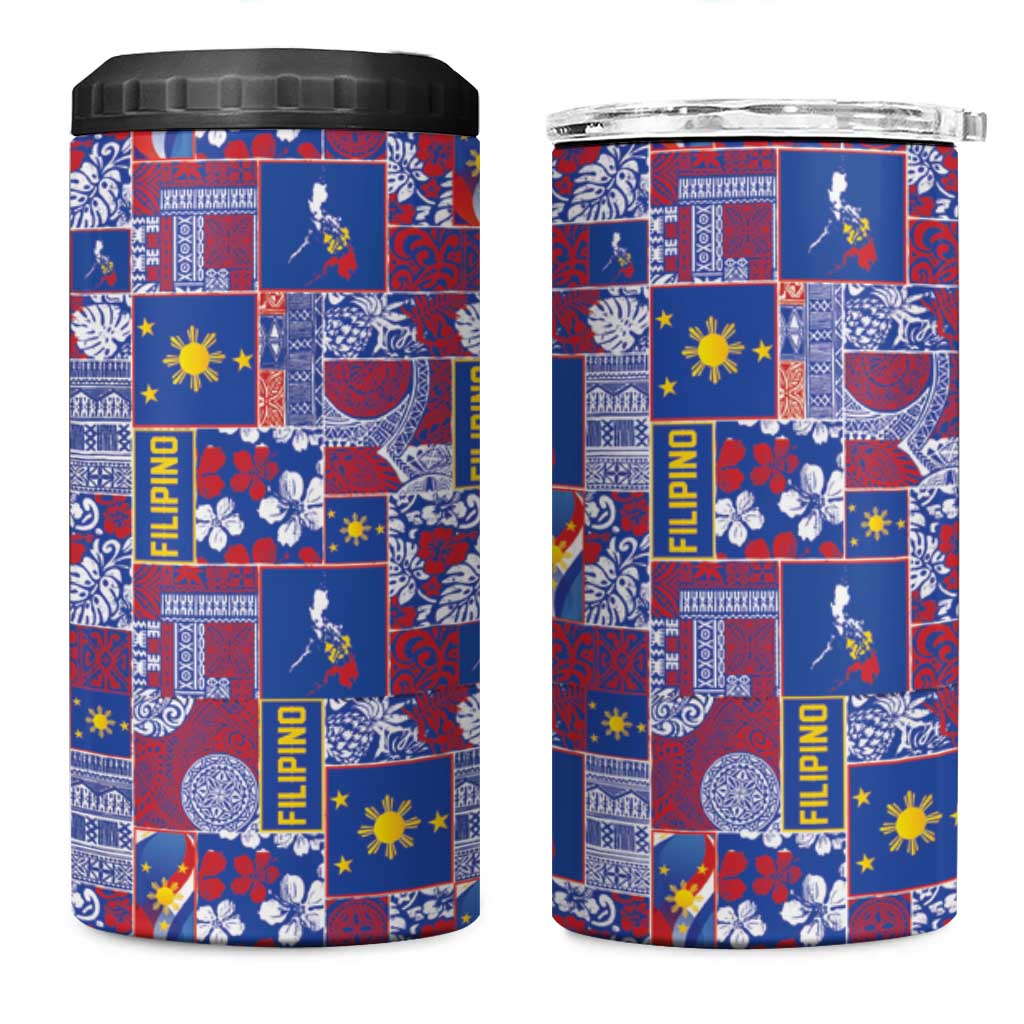 Filipino Maligayang Pasko 4 in 1 Can Cooler Tumbler Pacific Patchwork Xmas Vibes LT9 One Size: 16 oz Blue - Polynesian Pride