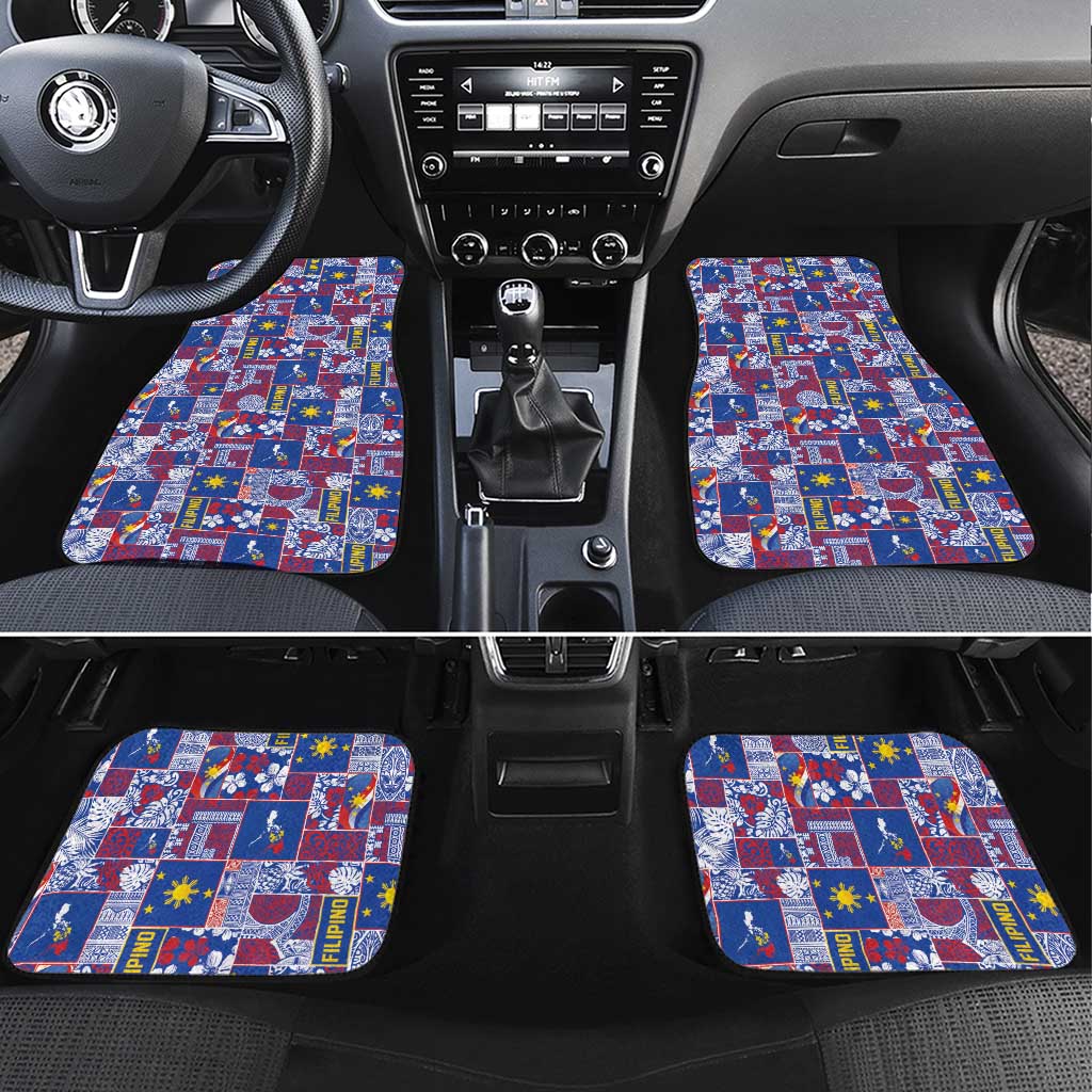 Filipino Maligayang Pasko Car Mats Pacific Patchwork Xmas Vibes LT9 Set 4pcs Blue - Polynesian Pride