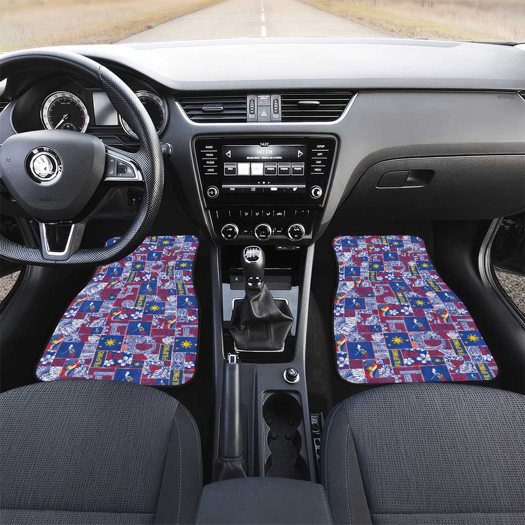 Filipino Maligayang Pasko Car Mats Pacific Patchwork Xmas Vibes LT9 Set 2pcs - Front Blue - Polynesian Pride