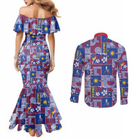 Filipino Maligayang Pasko Couples Matching Mermaid Dress and Long Sleeve Button Shirt Pacific Patchwork Xmas Vibes LT9 - Polynesian Pride