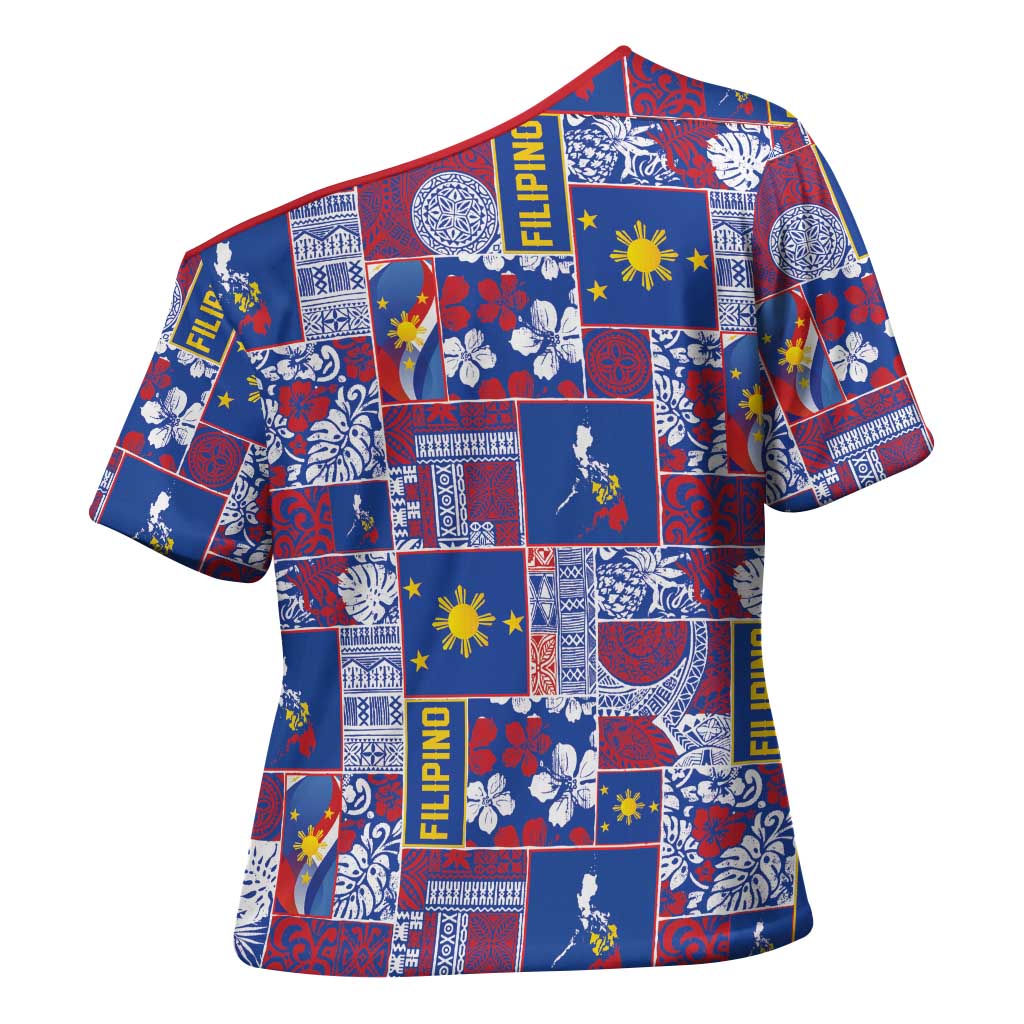 Filipino Maligayang Pasko Cross Shoulder Shirt Pacific Patchwork Xmas Vibes LT9 - Polynesian Pride