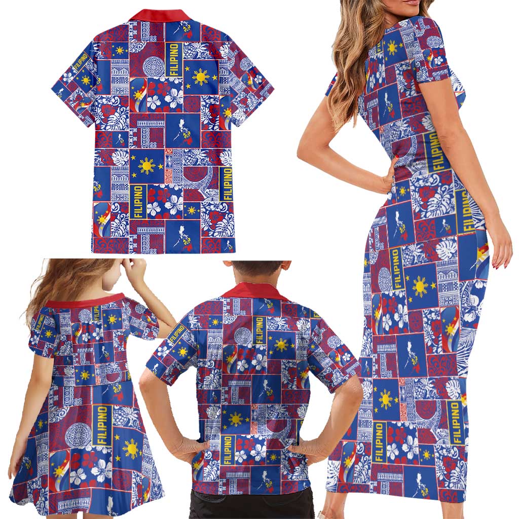 Filipino Maligayang Pasko Family Matching Short Sleeve Bodycon Dress and Hawaiian Shirt Pacific Patchwork Xmas Vibes - Polynesian Pride