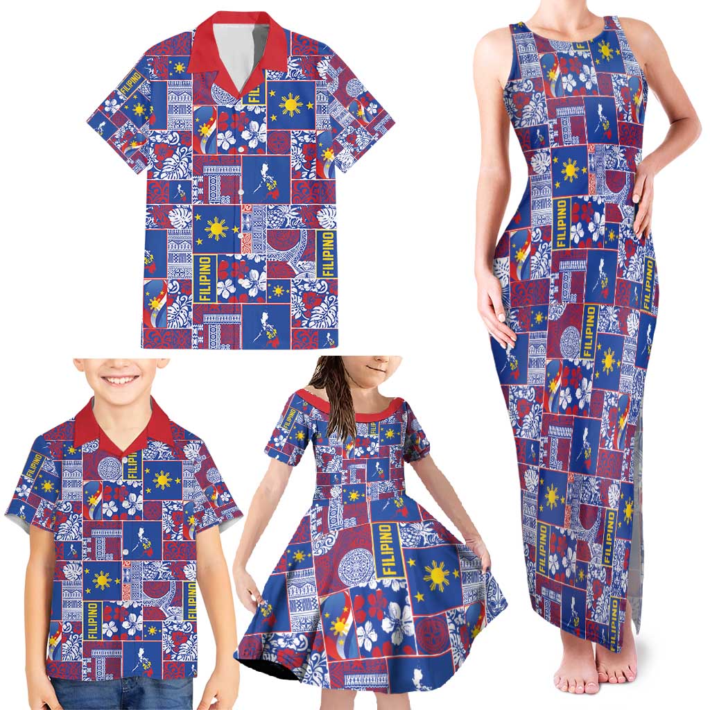 Filipino Maligayang Pasko Family Matching Tank Maxi Dress and Hawaiian Shirt Pacific Patchwork Xmas Vibes - Polynesian Pride