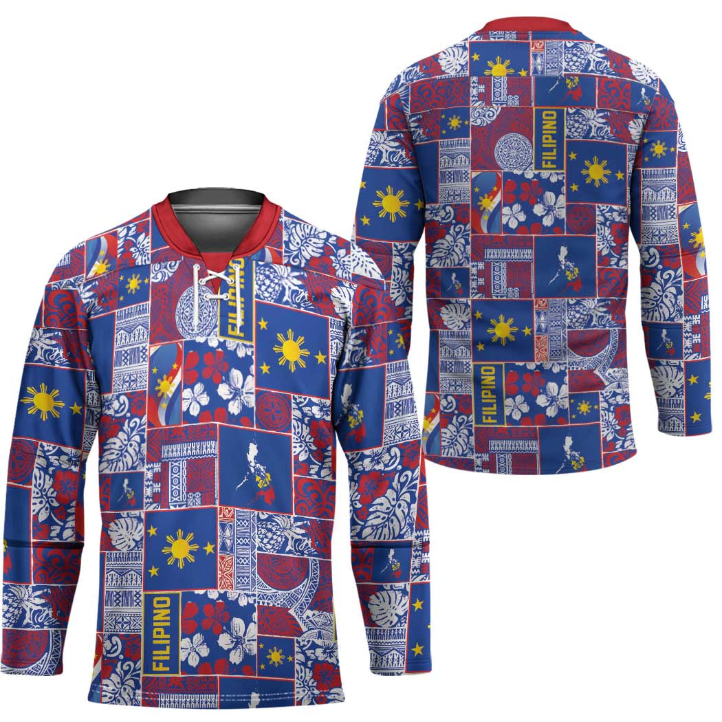 Filipino Maligayang Pasko Hockey Jersey Pacific Patchwork Xmas Vibes - Polynesian Pride