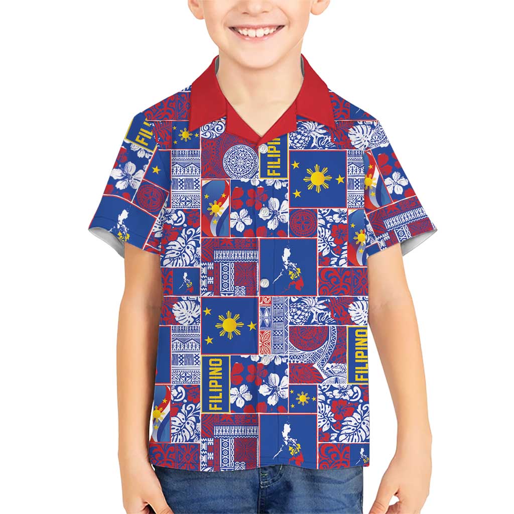 Filipino Maligayang Pasko Kid Hawaiian Shirt Pacific Patchwork Xmas Vibes LT9 Kid Blue - Polynesian Pride