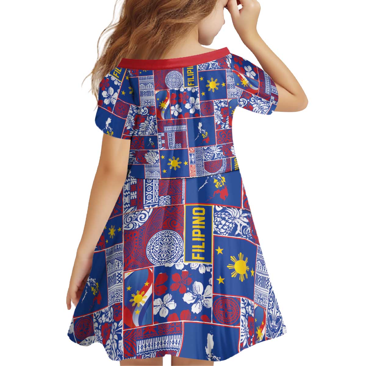 Filipino Maligayang Pasko Kid Short Sleeve Dress Pacific Patchwork Xmas Vibes LT9 - Polynesian Pride
