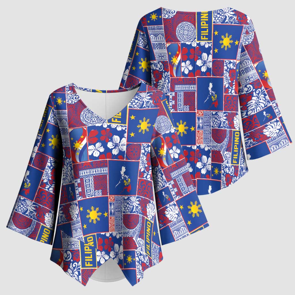Filipino Maligayang Pasko Kimono Sleeve Blouse Pacific Patchwork Xmas Vibes LT9 - Polynesian Pride