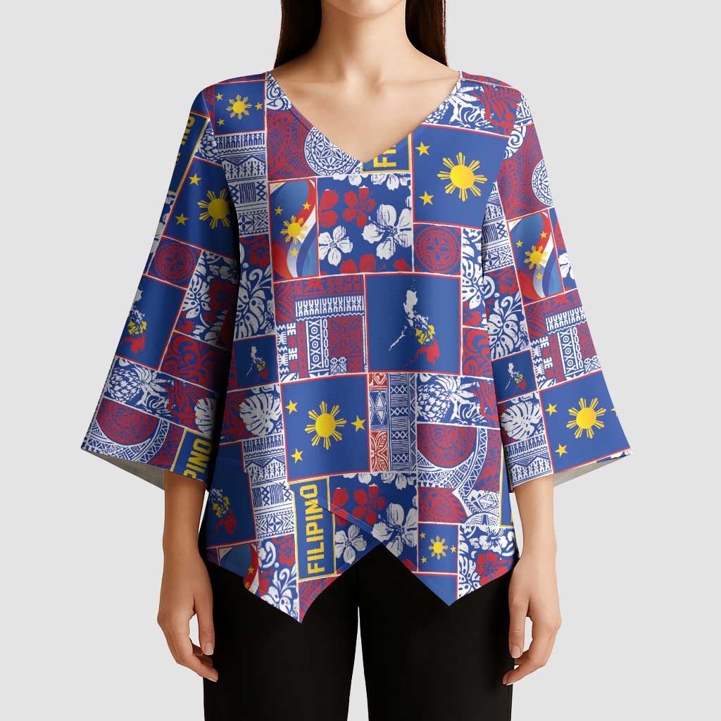 Filipino Maligayang Pasko Kimono Sleeve Blouse Pacific Patchwork Xmas Vibes LT9 - Polynesian Pride