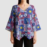 Filipino Maligayang Pasko Kimono Sleeve Blouse Pacific Patchwork Xmas Vibes LT9 - Polynesian Pride