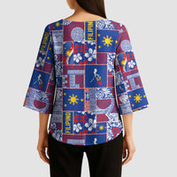 Filipino Maligayang Pasko Kimono Sleeve Blouse Pacific Patchwork Xmas Vibes LT9 - Polynesian Pride