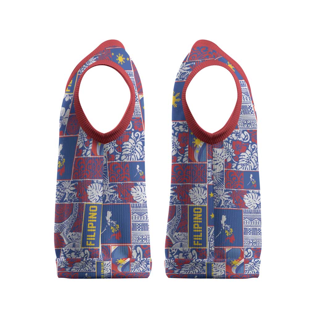 Filipino Maligayang Pasko Christmas Knitted V-Neck Vest Pacific Patchwork Xmas Vibes - Polynesian Pride