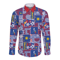 Filipino Maligayang Pasko Long Sleeve Button Shirt Pacific Patchwork Xmas Vibes LT9 Unisex Blue - Polynesian Pride