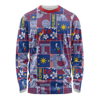 Filipino Maligayang Pasko Long Sleeve Shirt Pacific Patchwork Xmas Vibes LT9 Unisex Blue - Polynesian Pride