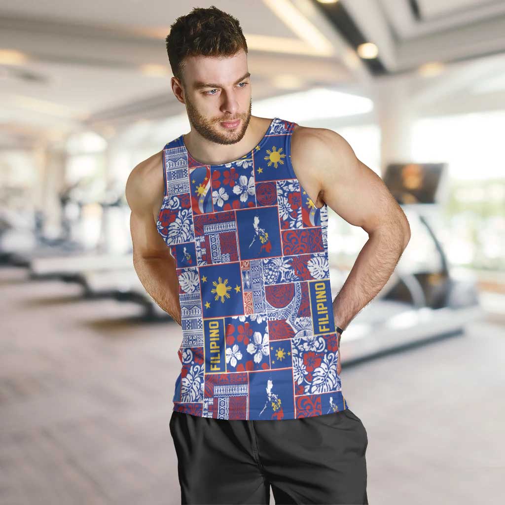 Filipino Maligayang Pasko Men Tank Top Pacific Patchwork Xmas Vibes LT9 Blue - Polynesian Pride