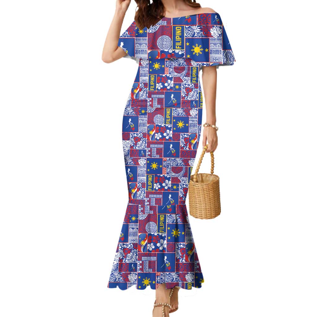 Filipino Maligayang Pasko Mermaid Dress Pacific Patchwork Xmas Vibes LT9 Women Blue - Polynesian Pride
