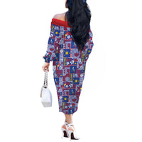 Filipino Maligayang Pasko Off The Shoulder Long Sleeve Dress Pacific Patchwork Xmas Vibes - Polynesian Pride