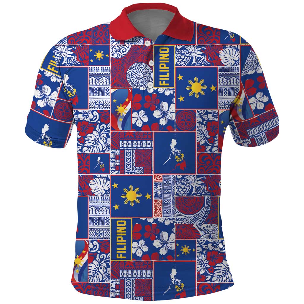Filipino Maligayang Pasko Polo Shirt Pacific Patchwork Xmas Vibes LT9 Blue - Polynesian Pride
