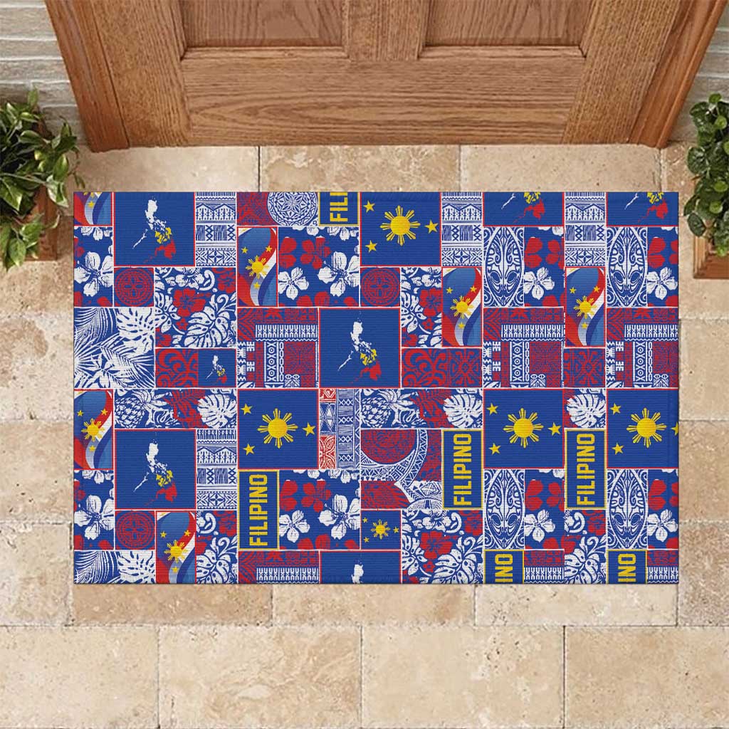 Filipino Maligayang Pasko Rubber Doormat Pacific Patchwork Xmas Vibes LT9 Blue - Polynesian Pride