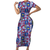 Filipino Maligayang Pasko Short Sleeve Bodycon Dress Pacific Patchwork Xmas Vibes LT9 Long Dress Blue - Polynesian Pride