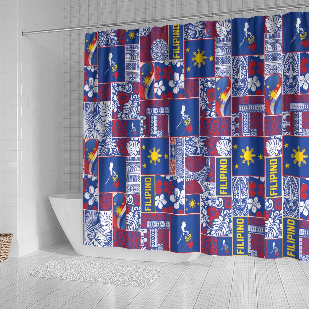 Filipino Maligayang Pasko Shower Curtain Pacific Patchwork Xmas Vibes - Polynesian Pride