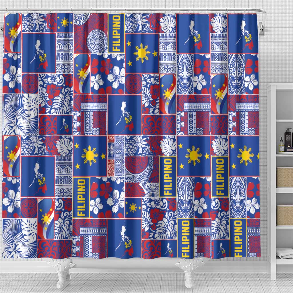 Filipino Maligayang Pasko Shower Curtain Pacific Patchwork Xmas Vibes - Polynesian Pride