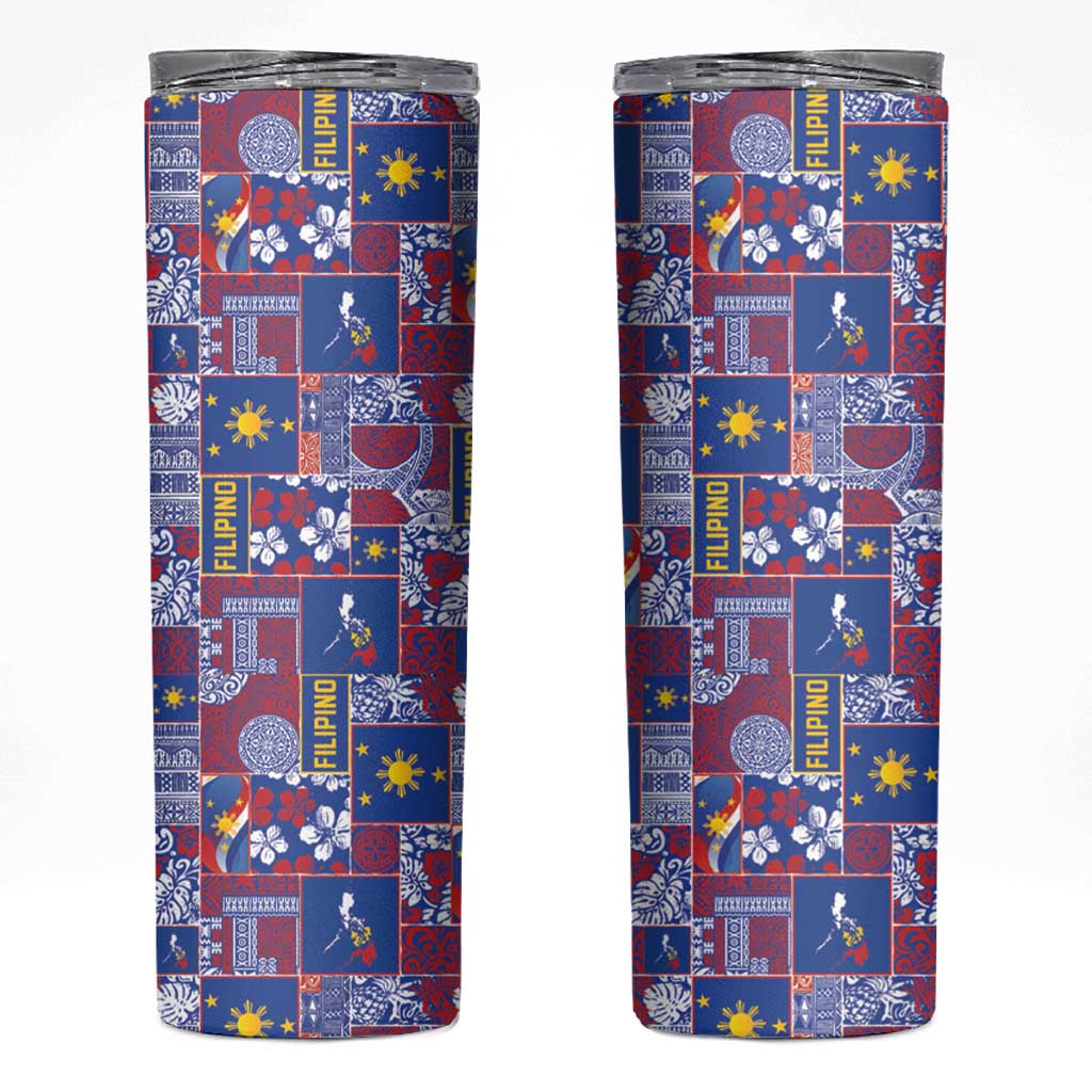 Filipino Maligayang Pasko Skinny Tumbler Pacific Patchwork Xmas Vibes LT9 Blue - Polynesian Pride