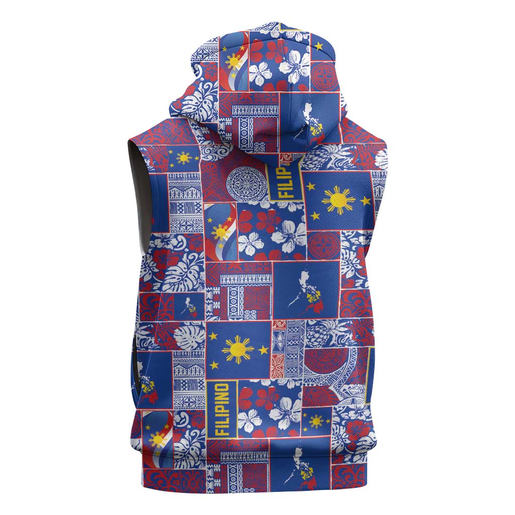 Filipino Maligayang Pasko Sleeveless Zip Hoodie Pacific Patchwork Xmas Vibes LT9 - Polynesian Pride
