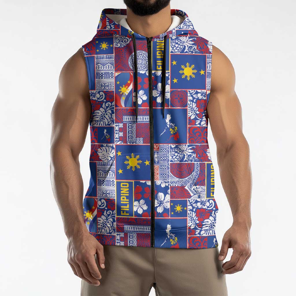 Filipino Maligayang Pasko Sleeveless Zip Hoodie Pacific Patchwork Xmas Vibes LT9 - Polynesian Pride