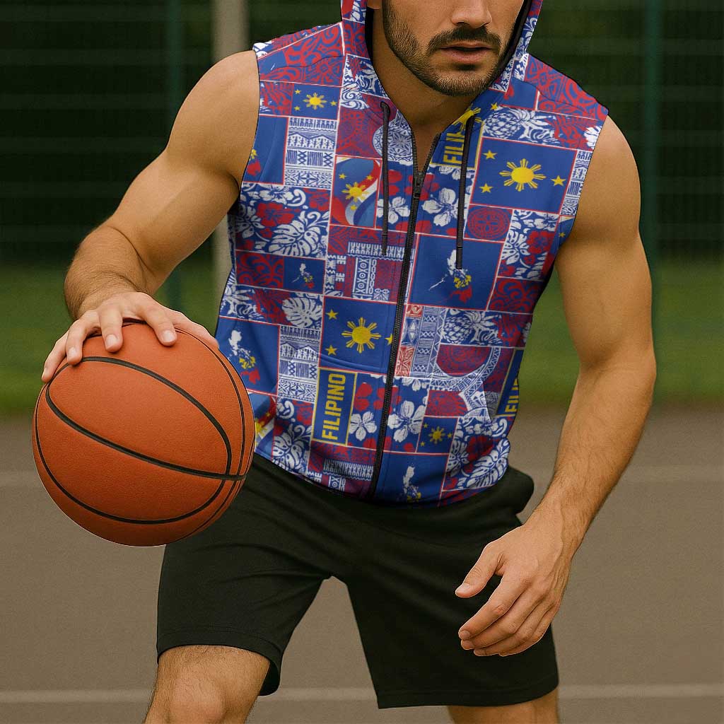 Filipino Maligayang Pasko Sleeveless Zip Hoodie Pacific Patchwork Xmas Vibes LT9 - Polynesian Pride