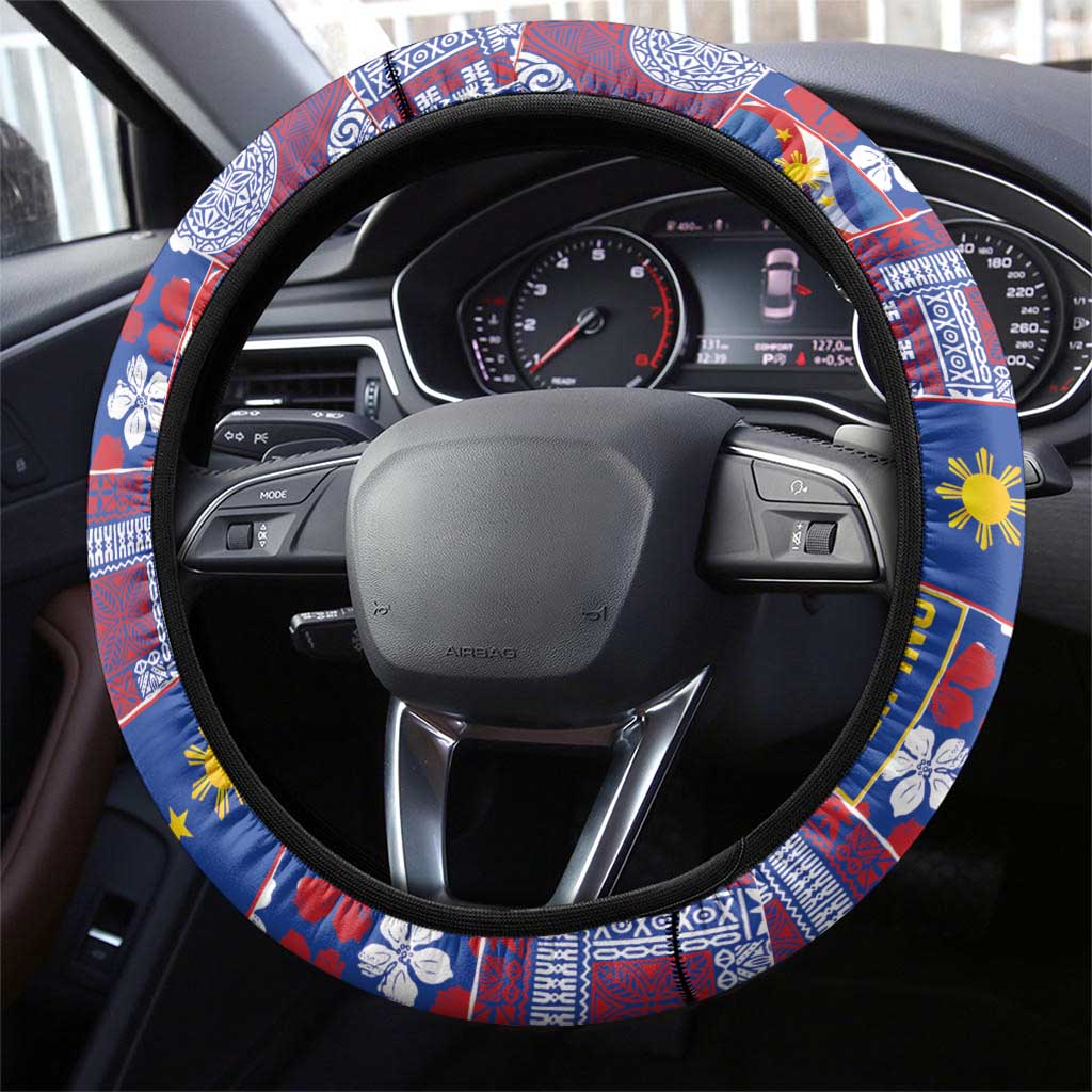 Filipino Maligayang Pasko Steering Wheel Cover Pacific Patchwork Xmas Vibes LT9 - Polynesian Pride